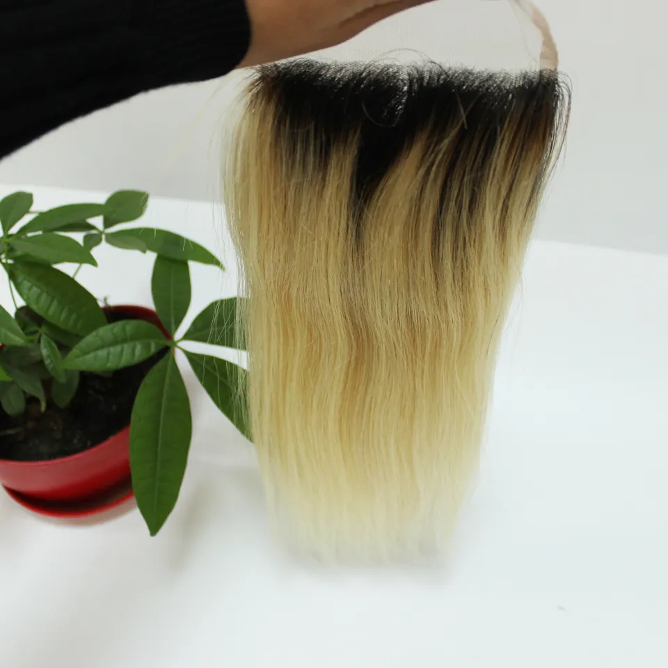 Ombre 1b / # 613 Dark Root Blonde Haar Peruviaanse Straight Hair Lace Sluiting Gratis Deel 4x4 Zwitserse sluiting