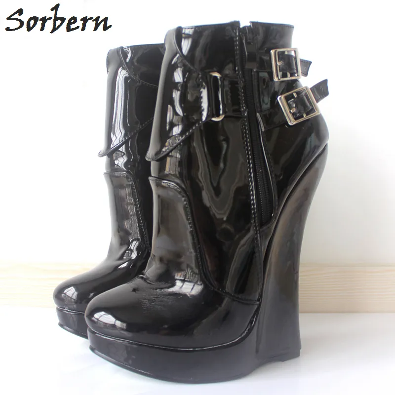 Sorbern Sexy Fetish Boots Unisex 7" Inch EXTREME HIGH HEELS Strange Wedge Heeled Fashion Buckle Straps Ankle Boots Giaroslick Highheels