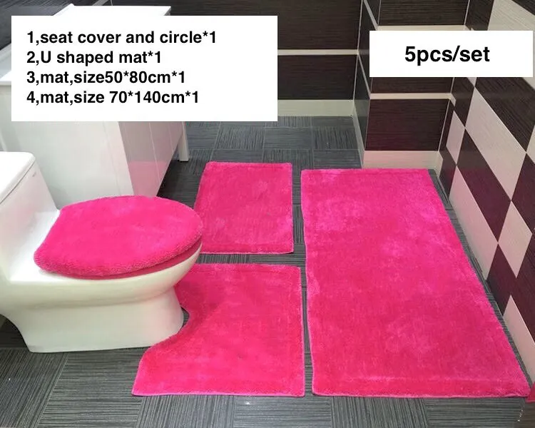 Hot Pink Luxury Bathroom Rug Set Toilet Seat Cover Bath Mat From China