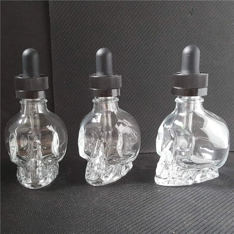 Bottiglie di cranio di vetro 30 ml di succo di vaporiutico flacone da contagocce trasparente 30 ml con tappi per bambini per il profumo di oli essenziali liquidi ecig ecig ecig