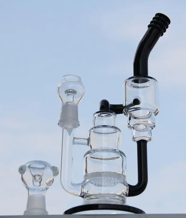BONG! Reciclador de vidro Cachimbos de água Bong de vidro com favo de mel perc Plataformas de petróleo de vidro urso reciclador de montanha Vidro com tigela de cúpula de unha de 18,8 mm