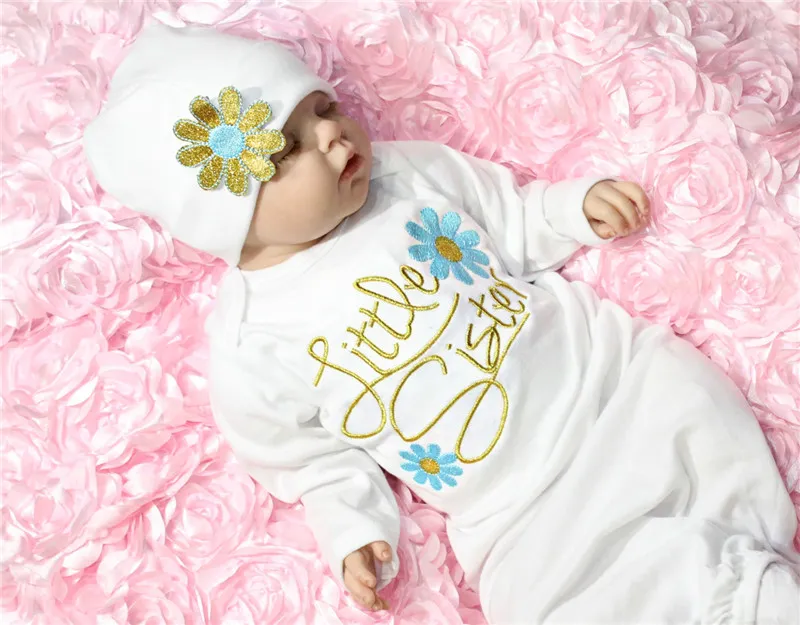 Kinderen kleding lange mouwen kleine zusje baby meisje kleding sets coming thuis outfit babyjurk hoed set baby slaapzak nachtkleding slaapspak