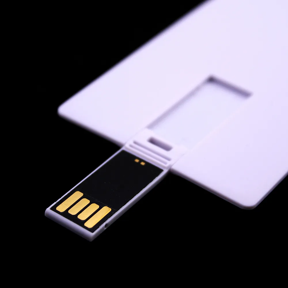 100 PZ 128 MB/256 MB/512 MB/1 GB/2 GB/4 GB/8 GB/16 GB Carta di Credito USB Drive 2.0 Memory Flash Pendrive Stick Vuoto Vestito Bianco per Logo Stampa