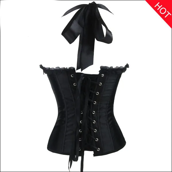 Sexy Gothic Halter Lace Up Side Zipper Bustier Bow Embroidery Corset Lingerie For Women Waist Trainer Body Shaper