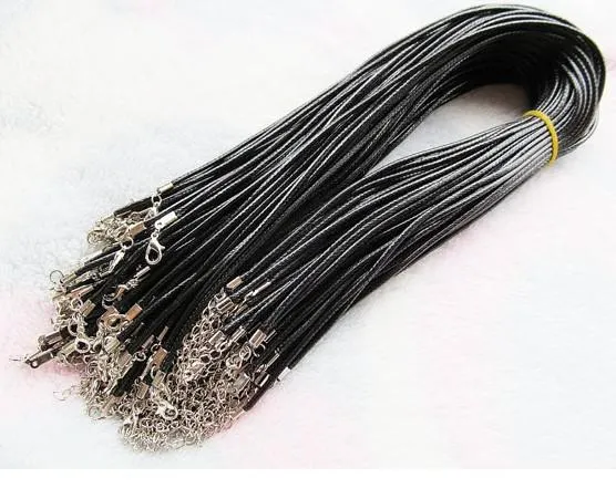 Cheap Black Wax Leather Necklace Beading Cord String Rope 45cm Extender Chain with Lobster Clasp DIY jewelry components1937110