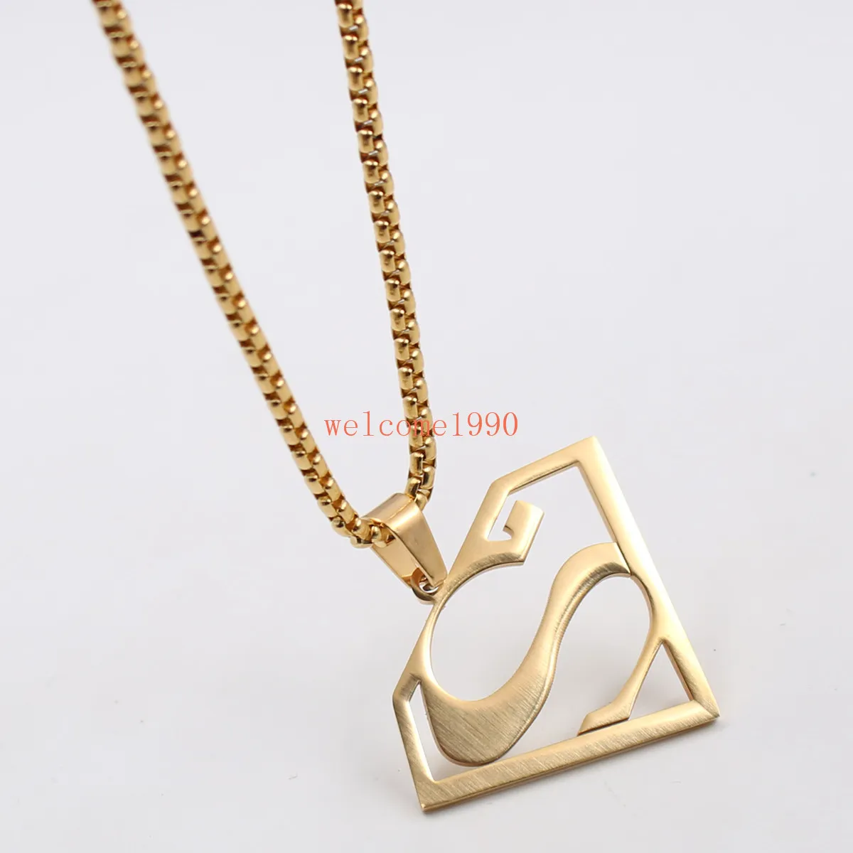 Gold silver black Stainless Steel 15 inch Superman logo Pendant Men039s Gifts Fashion Rolo chain necklace 24 inch lenght9825125