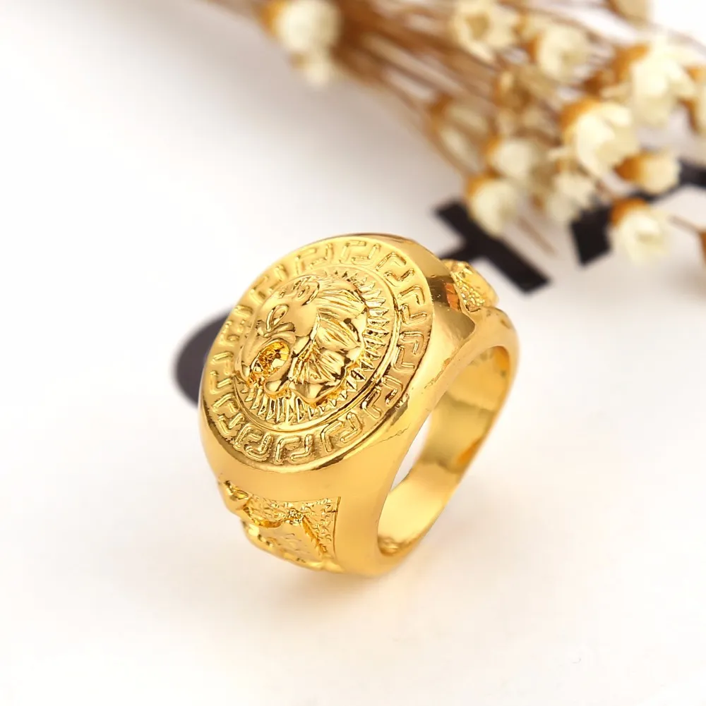 Bague Lion Tête En Pierre Noire – Style Punk, Alliage Plaqué Or, Pour Homme Et Femme - 9