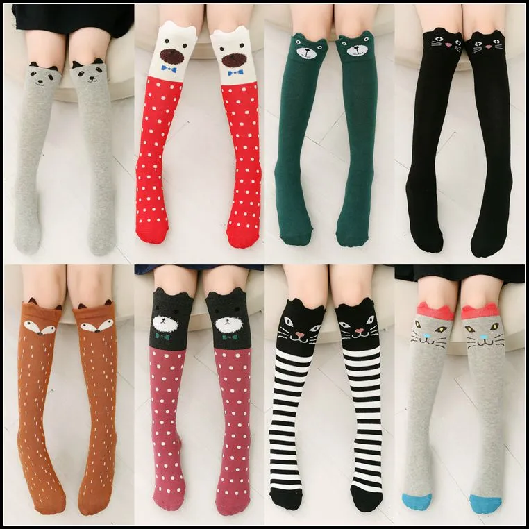 Prettybaby kids socks toddler animal model knee high stockings fox bear cat style cotton loose socks tube socks Pt0087#