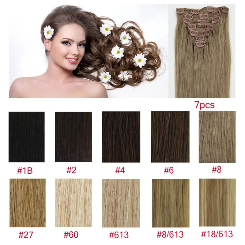 Brazilian Hair Clip In Hair Extensions 20" Clip In Human Hair Extensions #613 Blonde Human Hair Clip In Extensions 260g