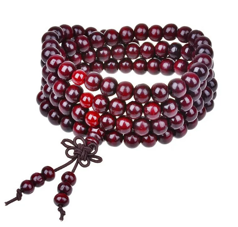 108 6mm Genuino Perline di legno di sandalo rosso Buddha Malas Bracciale Gioielli sani Uomo Polso Mala Bracciali Braccialetto lungo Religione Regalo 280w