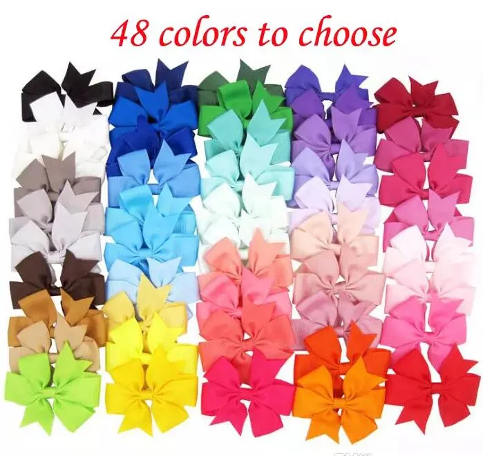 3.5 Inch Infant Ribbon Bows with Clip solid color bows clip baby hair bow boutique hair accessories girls hair clips 48 colors