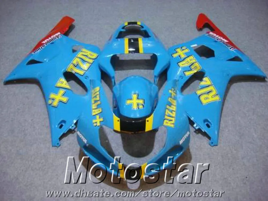 Gratis Anpassa karosseriuppsättning för Suzuki GSXR600 GSXR750 2001 2003 2003 K1 Blue Red Fairings GSXR 600 750 01-03 Fairing Kit RA55