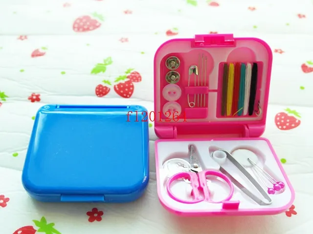 / frete grátis portátil Mini Viagem de costura caixa com a cor da agulha linhas de costura kits de costura Set DIY Home Ferramentas