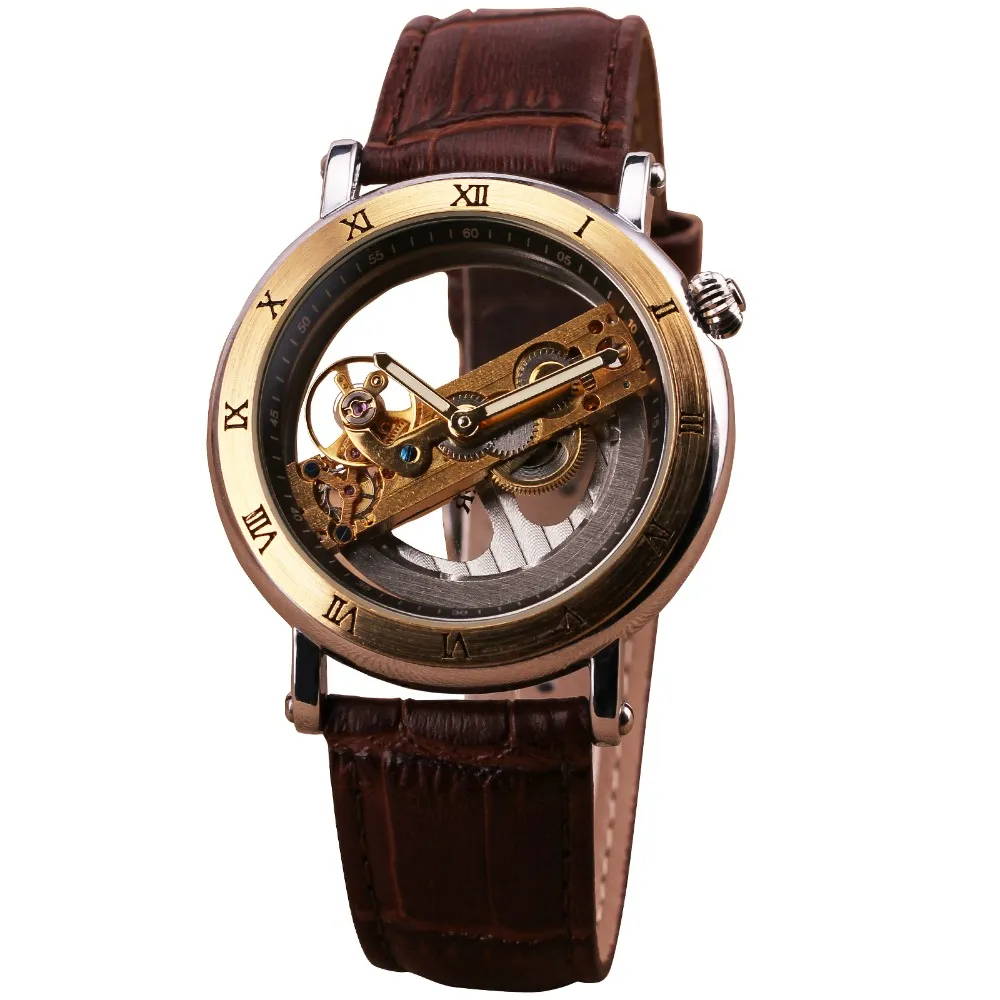 2021 New Jaragar Luxus Golden Bridge Römische Zifferblatt MEN039S Automatische mechanische Handgelenk Uhr transparente Bewegung Echtes Leather123437