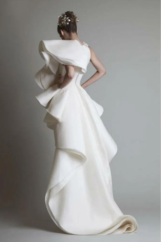 Vestidos de noiva de designer apliques um ombro de babados bainha hilo organza whiteivory personalizada krikor jabotian bridal vestido3562543