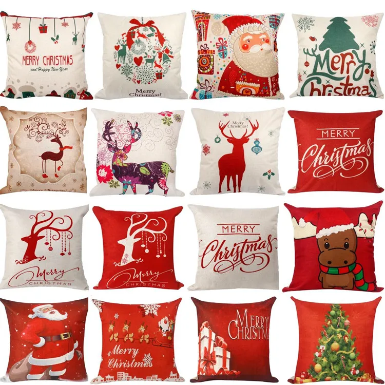 45 * 45 cm kussensloop Kerstversiering voor thuis Santa Clause Kerstherten katoen linnen kussenhoes Home Decor