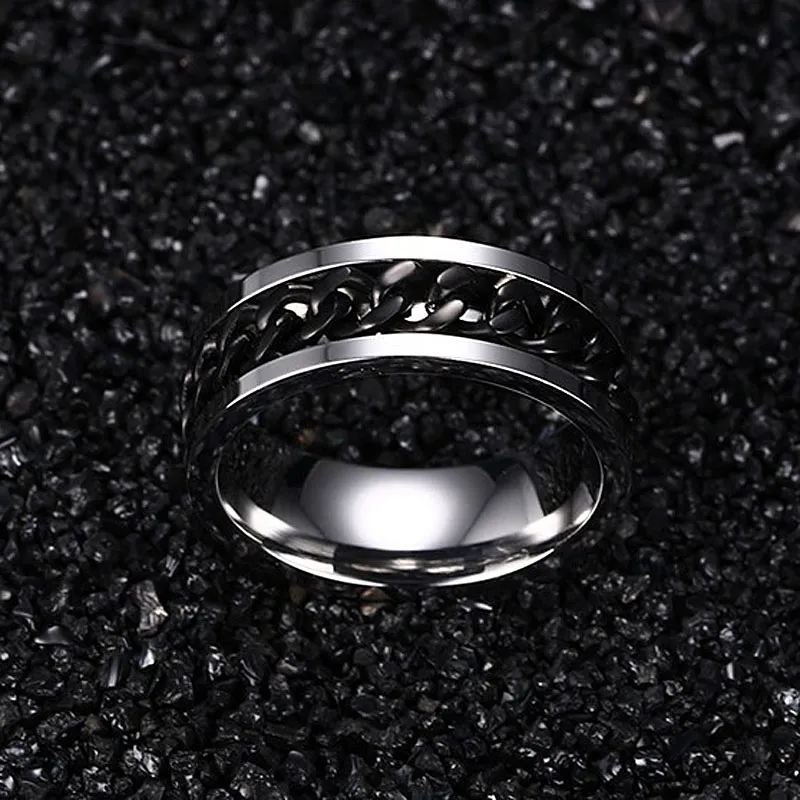 316L roestvrij staal IP Black Plated High Polished Mens Fashion Rings Silver / Black 8mm Maat 6-15