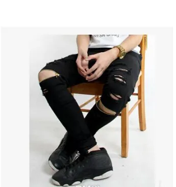 2021 Mens Fashion Ripped Jeans Distressed Skinny Biker Zippers Design Knees Holes Byxor Man Vår Höstkläder Byxor