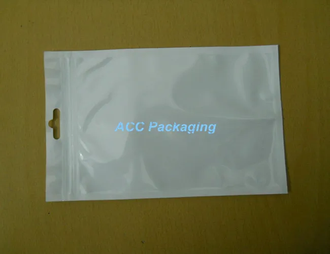 Sac d'emballage en plastique blanc/transparent à fermeture éclair, 12x18cm (4.7 "* 7.1"), sac d'emballage en plastique à fermeture éclair, emballage de détail avec trou de suspension