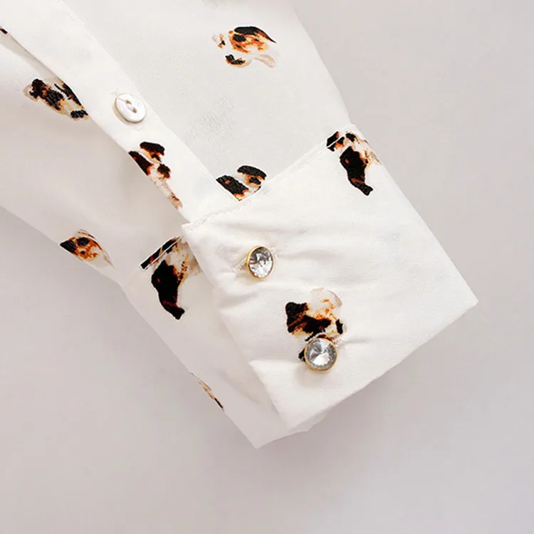 Spring 2014 Fashion Dogs Chiffon Cotton Shirts For Women Collarless