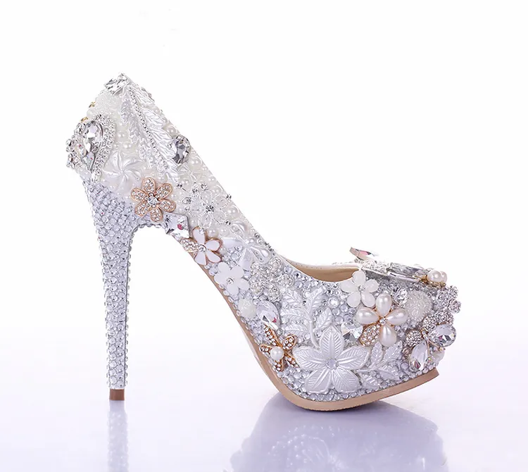 Luxury Ivory High Heels Rhinestone Platform Pumps Wedding Bridal Shoes Unique Design Lavender Dress Shoes for Party190v