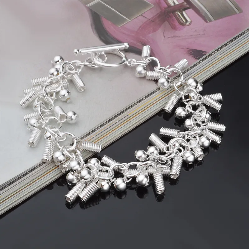 with tracking number Top Sale 925 Silver Bracelet Hanging spring and beads Bracelet Silver Jewelry cheap 1571