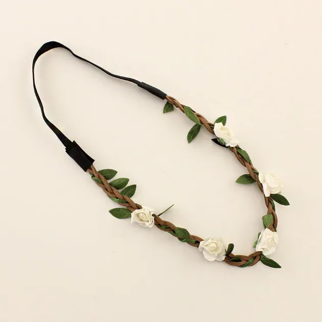 FÖRSÄLJNING! Mode Kvinnor Brudblomma Headband Bohemian Style Rose Flower Crown Hairband Ladies Elastic Beach Hår Tillbehör 30st