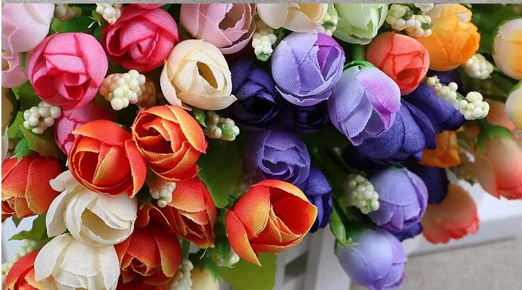 Spring color 15 Mini Rose Artificial Flowers Selection Rosebuds Star Party Decoration Wreaths Silk Bud Factory Direct ER02