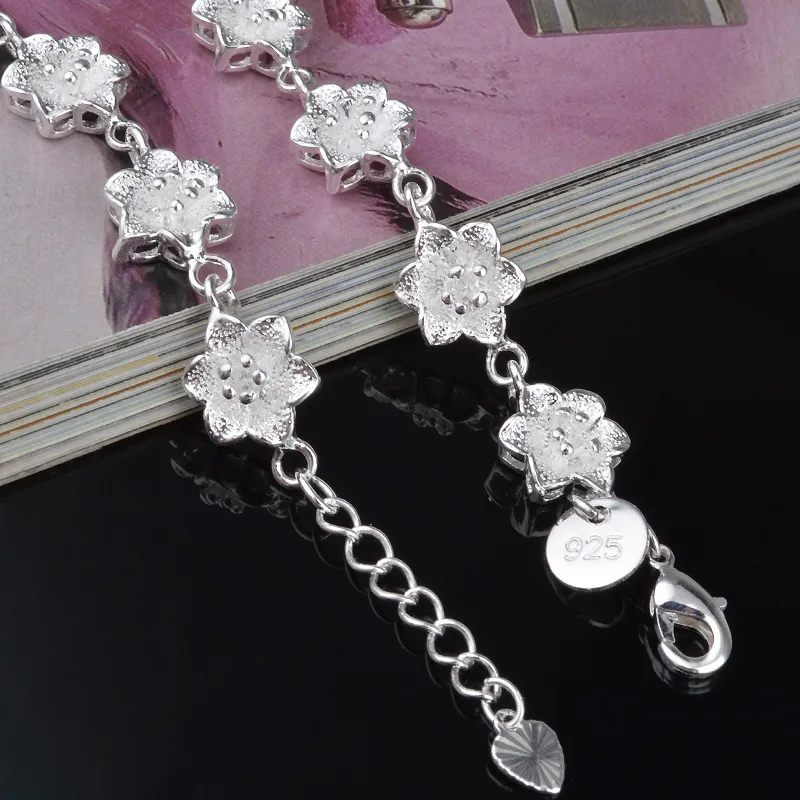 with tracking number Top Sale 925 Silver Bracelet Big and Small Rose Bracelet Silver Jewelry cheap 1805