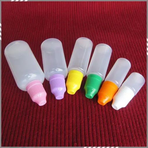 Coloré 5 ml 10 ml 15 ml 20 ml 30 ml 50 ml Flacons compte-gouttes en plastique liquide vide E avec bouchons de bouteille à l'épreuve des enfants et embouts d'aiguille DHL gratuit