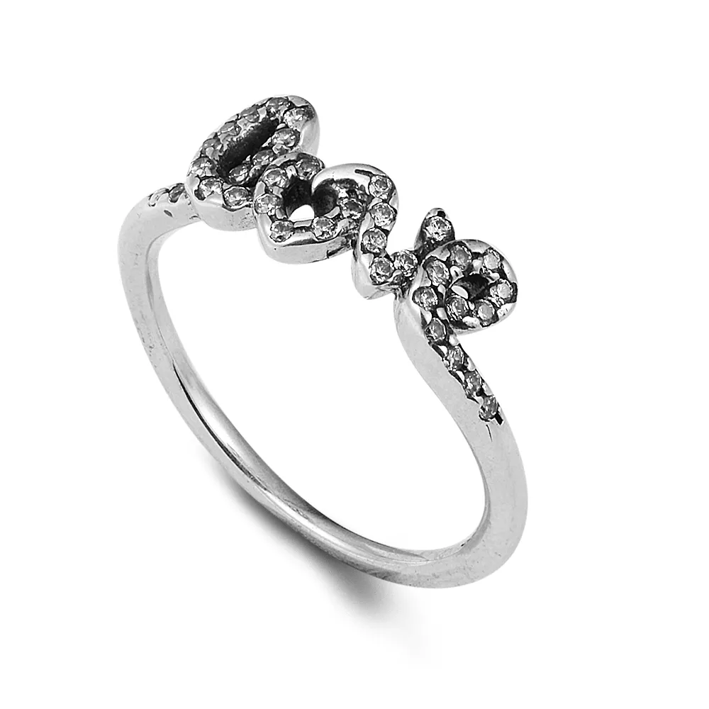 Błyszczący łuk Podpis Pierścieni Love 100% 925 Sterling Silver Beads Fit Pandora Charms Autentyczne DIY Moda Biżuteria