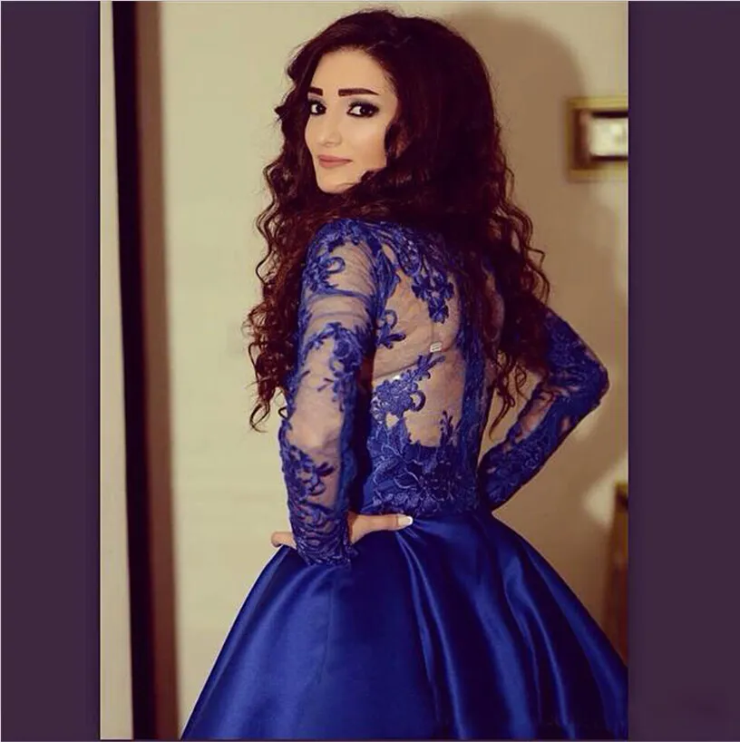 Royal Blue Short Lace Homecoming Dresses Applices Long Hides High Neck Satin Sexig Party Cocktail Dress Prom Clowns 2016284k