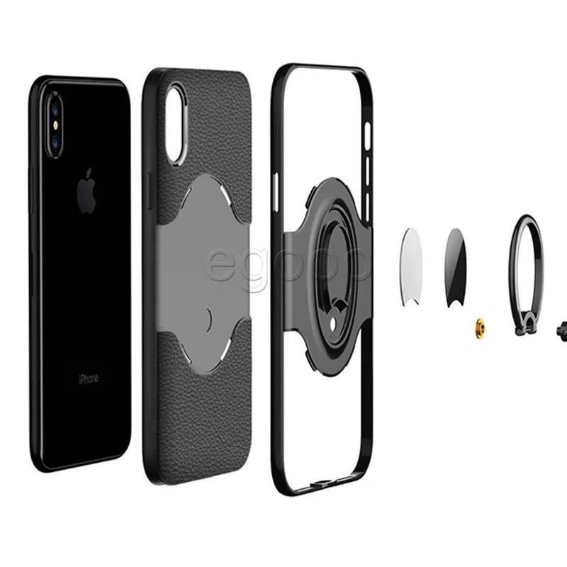 Magnetische Auto Ring Houder Case 360 ​​Houder Armor Lederen Case Cover voor iPhone 11 Pro X XR XS max 8 7 6 S Plus Samsung Note 9 8 S8 S9 S10 Plus
