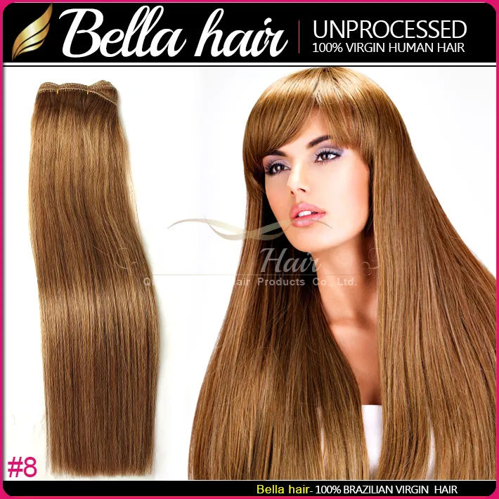 Indiskt hår 2st / parti 14-24INCH Human Weft No Shedding No Tangle Brown Color Rak Human Hair Extensions Bella Hair