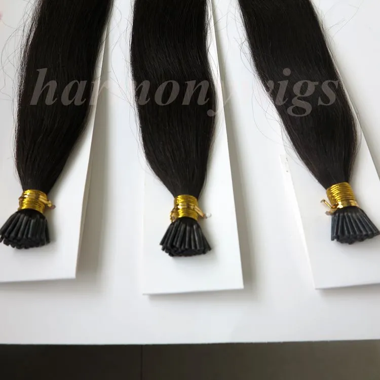 Extensions de cheveux humains brésiliens pré-collés Stick I Tip 100g 100 brins 18 20 22 24 pouces # 1B/Off produits capillaires indiens noirs