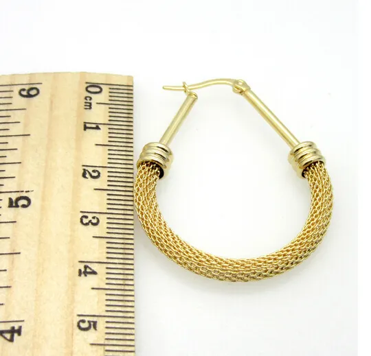 Brand New Fashion Design Surgical Stainless Steel Twist wire Mesh Drop Hoop Earring Never Fade Gold Tone Women 45mm*30mm