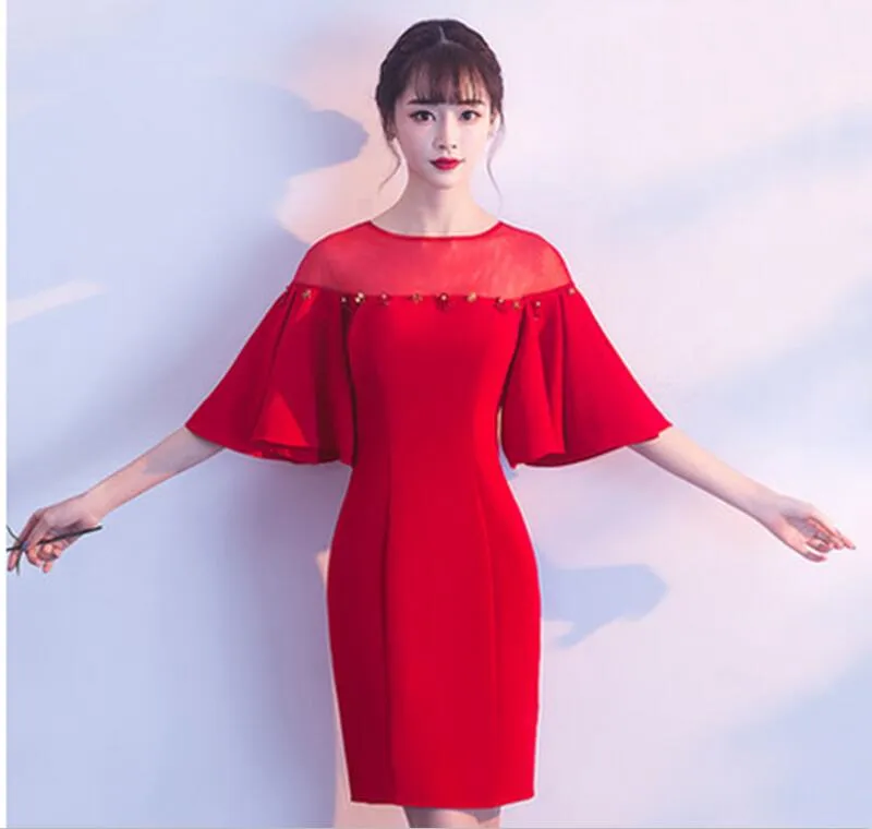 Light Champagne Bandage Party dress with Sleeves for Women - Autumn Fashion Short Sleeves Homecoming & Celebrity Party Vestidos