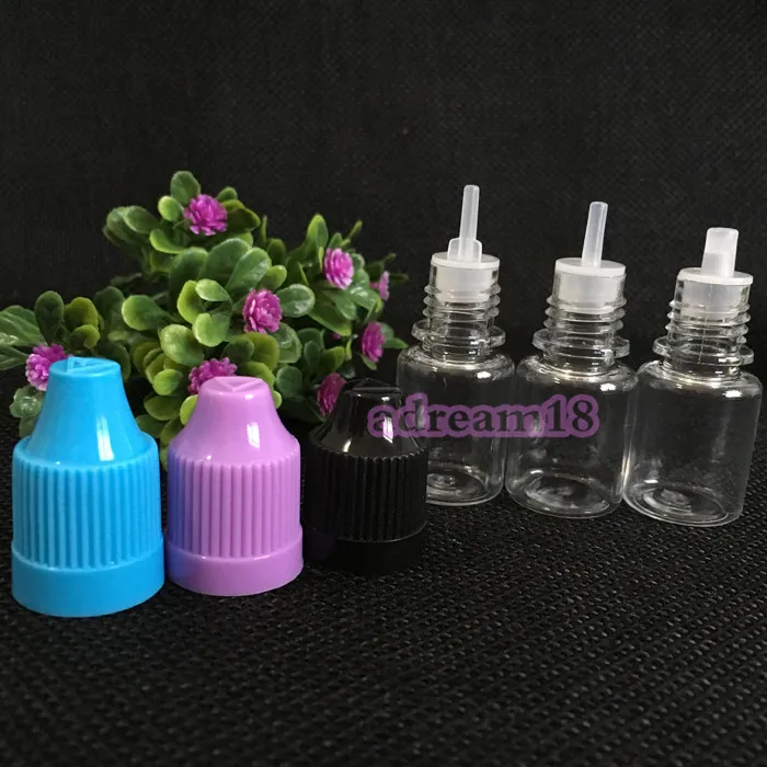 PET-plastic druppelflesje 5 ml Kindveilige dop, lange dunne punt E Vloeistoffen Sapflessen 5 ml