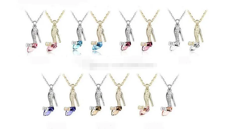 Meisje Noble 18K Vergulde Sieraden Assepoester Crystal Shoes Hanger Oostenrijk Crystal Necklace
