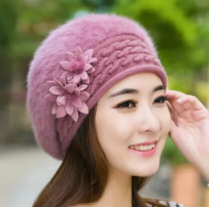 Bloem baret womens faux bont beanie breien hoed gehaakte winter hoed sneeuw warme slouchy beanie schedel cap door FedEx