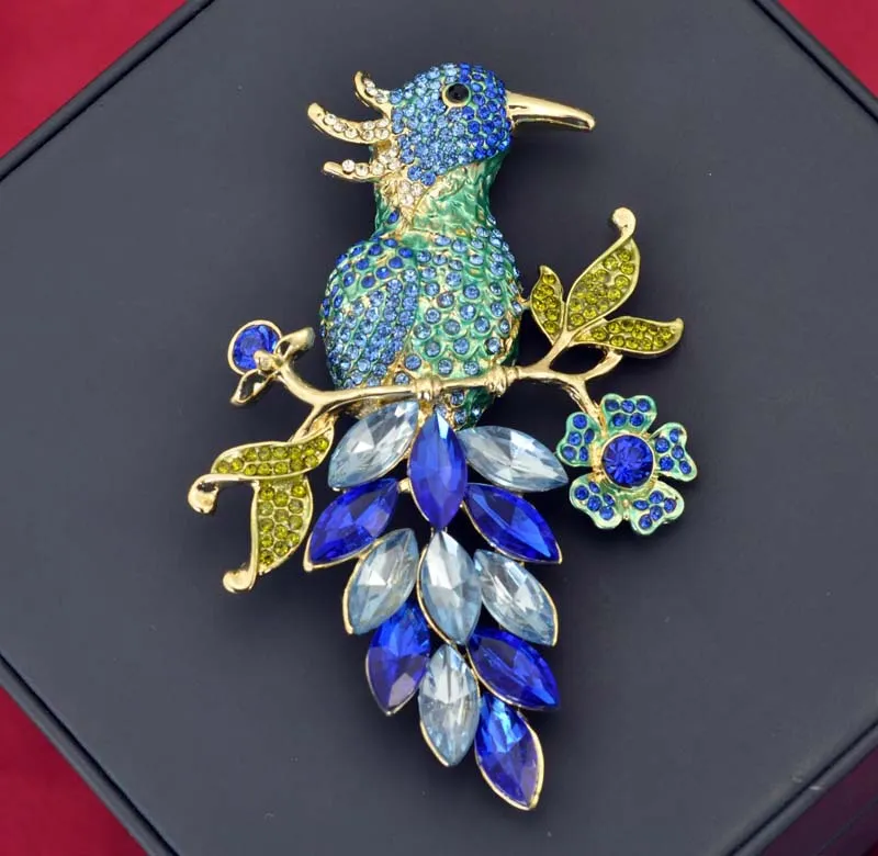 Bird Brooch 2016 Gift for Children 14k Gold Plated Rhinestone Parakeet Brooch 97x65mm 