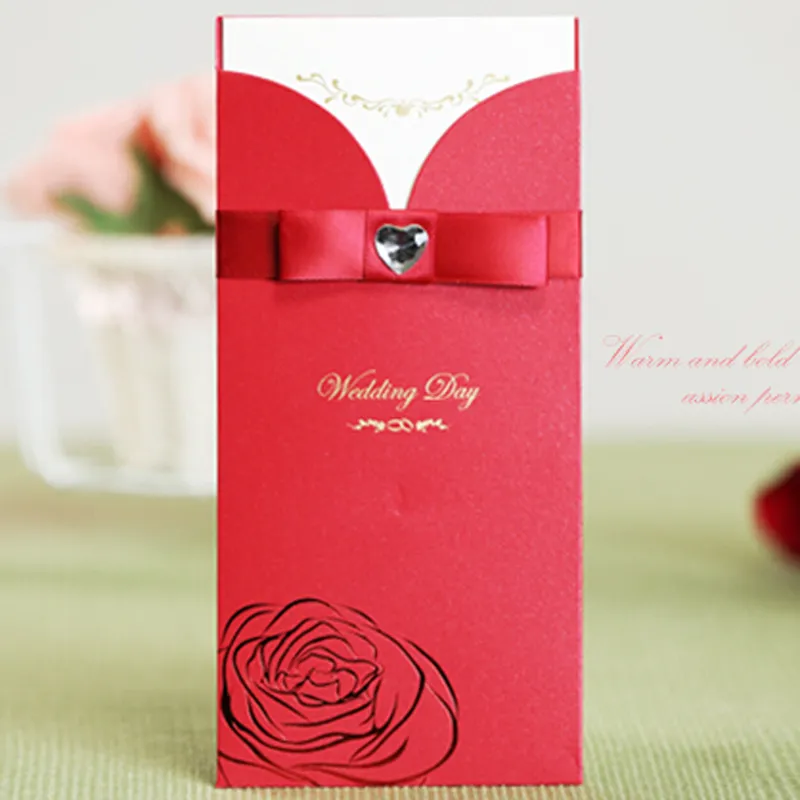 Rectangle Style Wedding Invitations Fashion Customized Invitation Card with Map All Language Free Design Bow Decoration