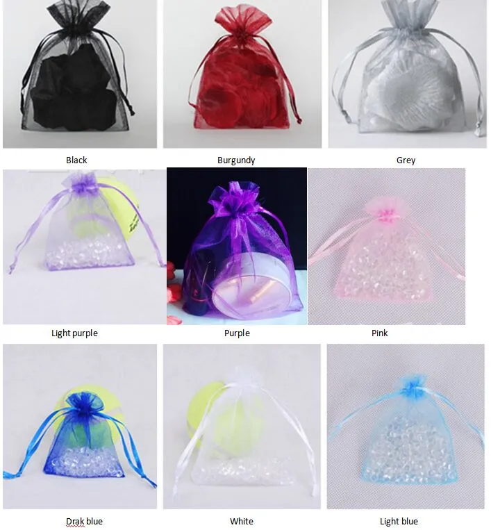 Wholesale Jewelry Bags MIXED Organza Jewelry Wedding Party Xmas Gift Bags Purple Blue Pink Yellow Black With Drawstring 7*9cm