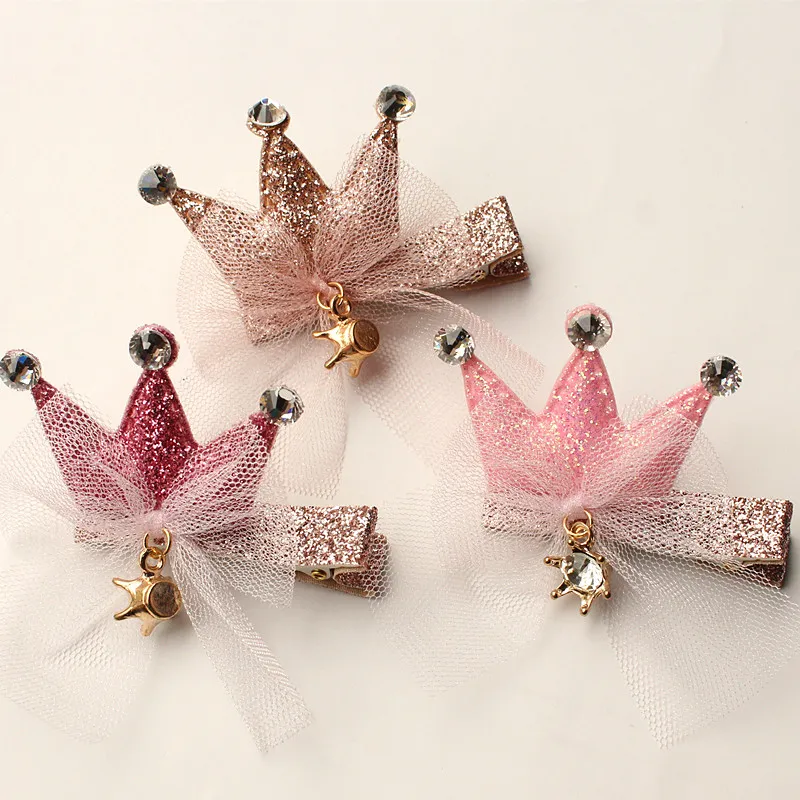 New Baby Fashion Hair Barrettes /lote Glitter Felt Crown com mini arcos de gaze e clipes de cabelo para crianças fofas de cristal