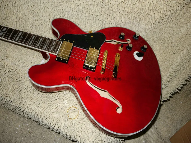 China Guitar Red Custom Guitar 6 Gear Switch Hollow Jazz Electric Guitar System Flame Top OEM Billig