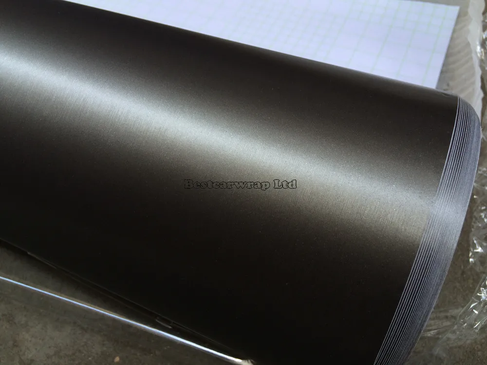 Metallgrau gebürstete Stahl Vinyl Auto Wickel Film Fahrzeug Wickel Luftblasenfreies Anthrazit Metallic Matt gebürstet Aluminium Vinyl 1,52 x 30 m/Roll