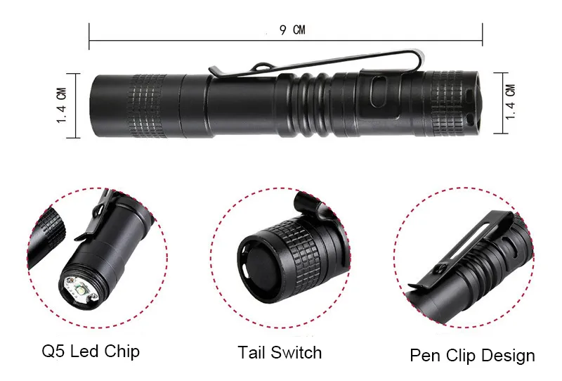 DZ5 Portable Mini Penlight Q5 250LM LED Flashlight Torch Pocket Light 1 Switch Modes Outdoor Camping Light Lamp