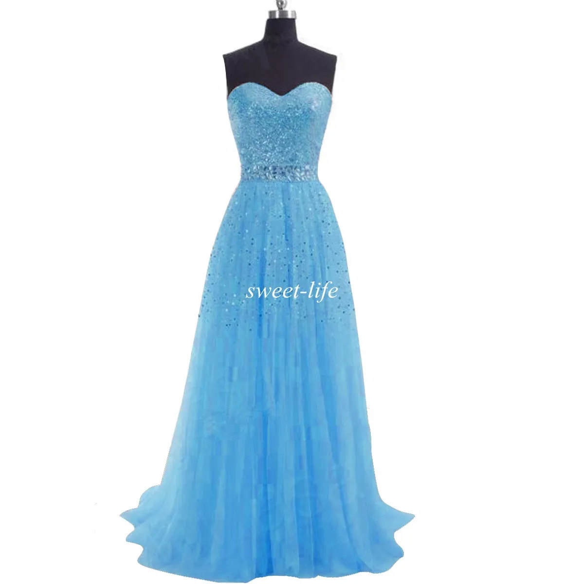 I lager Long Prom Dresses Sequins A Line Sweetheart Tulle Lace Up Lilac Blue Coral Party Bridesmaid Dresses Aftonklänningar