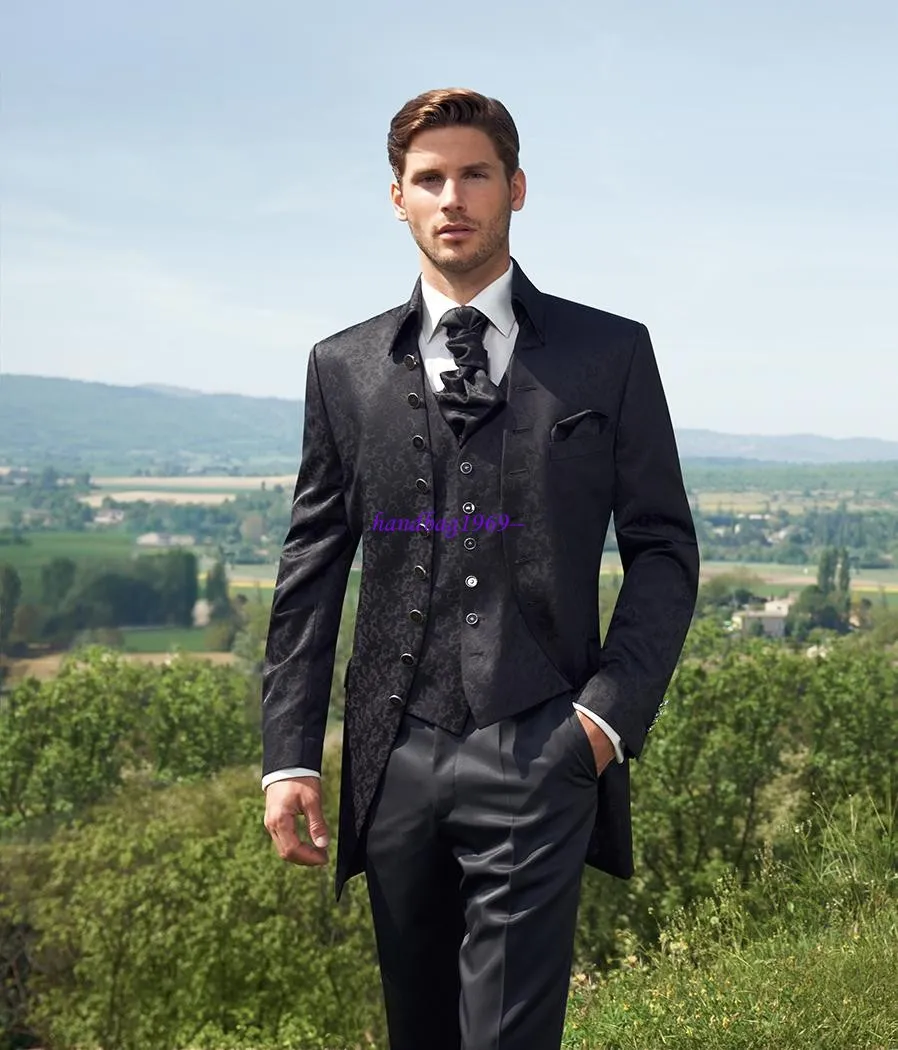 2016 Classic Design Black Pattern Groom Tuxedos Groomaman Blazer Man Normal Business Suits (Jacket+Pants+Vest+tie) NO:1142