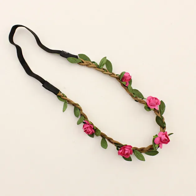 SALE! Fashion Women Bride Flower Headband Bohemian Style Rose Flower Crown Hairband Ladies Elastic Beach Hair Accessories 